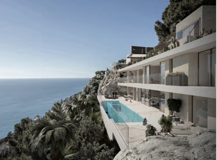 Villa contemporaine à flanc de falaise avec piscine à débordement et vue mer, Côte d'Azur aux portes de Monaco